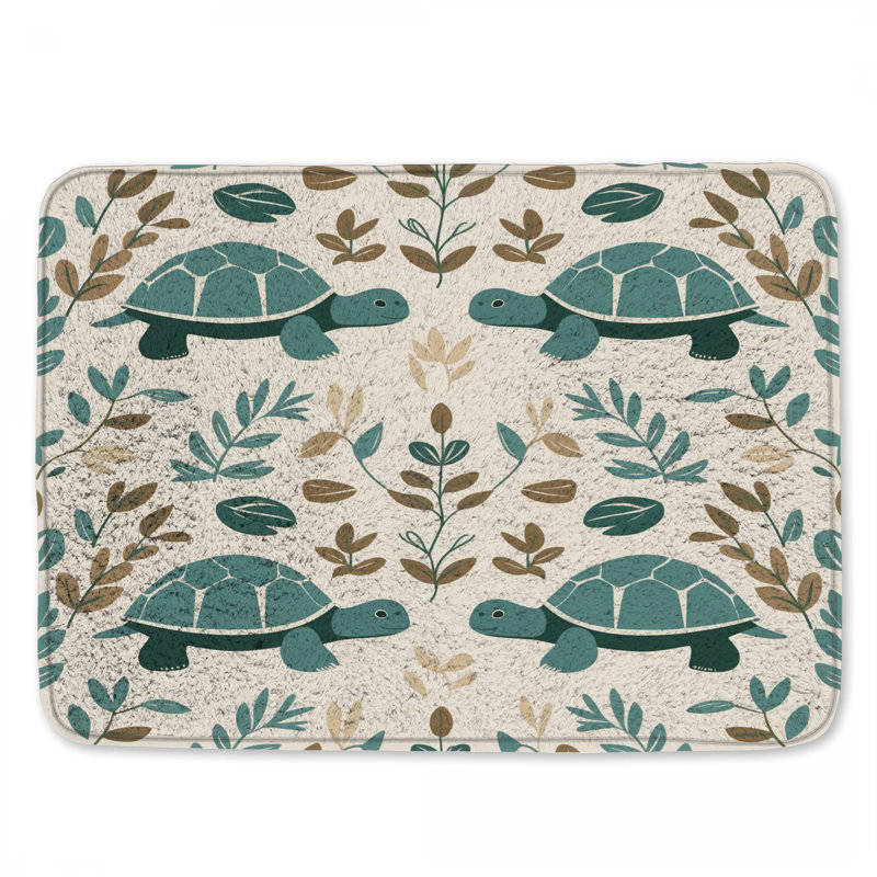 Tapis de bain Tortues avec feuilles, L 34 po x L 21 po