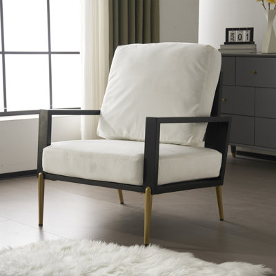 Fauteuil d'appoint luxueux blanc avec rembourrage doux et construction avec dossier bas et dossier doré
