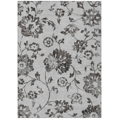 Tapis extérieur lavable floral gris anthracite et argent 8 pi x 10 pi