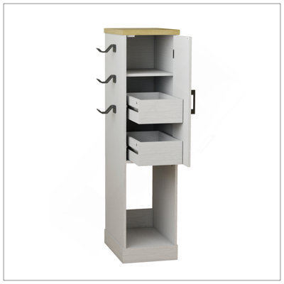 44,49 po Meuble audio-vidéo pour console de jeu, meuble de rangement multimédia avec 2 tiroirs intégrés et 3 crochets, console de jeu pour console PS5 et blanc antique