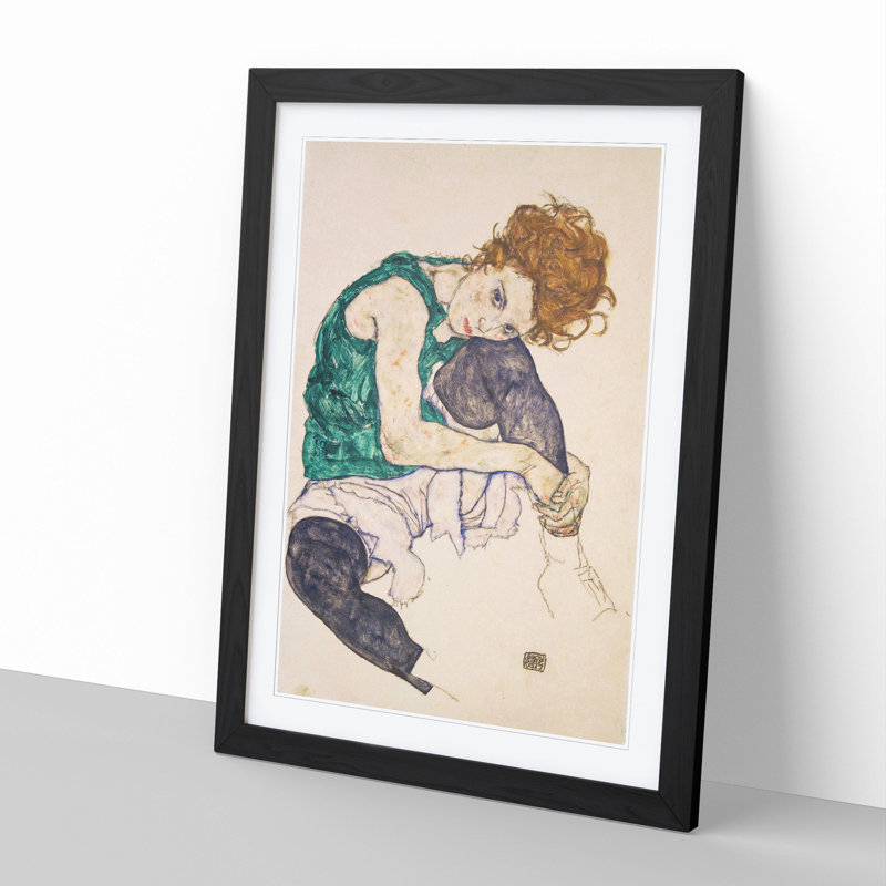 Seated Woman Vol.1 by Egon Schiele - Framed Print, 36cm H x 27cm W x 2cm D, Black Framed