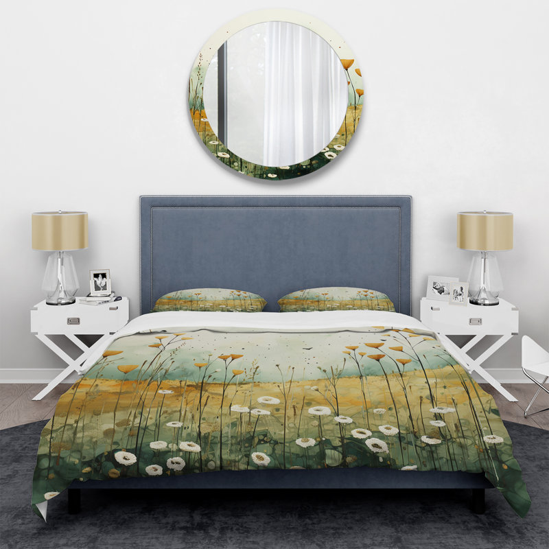 Whispering Meadows I - Abstract Duvet Cover Set - Microfiber Polyester, Twin Duvet Cover + 2 Standard Shams