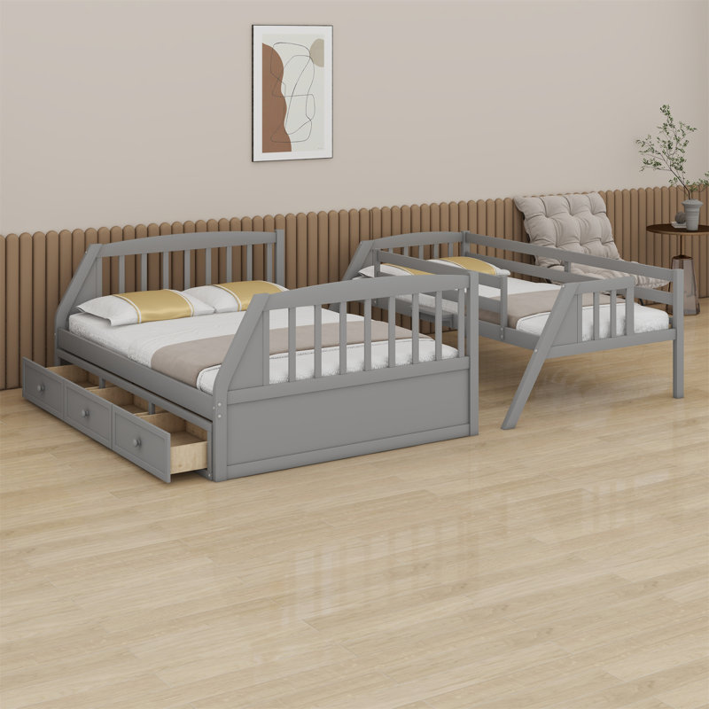 Jazziel Kids Twin Over Full Bunk Bed with Drawers, Gray