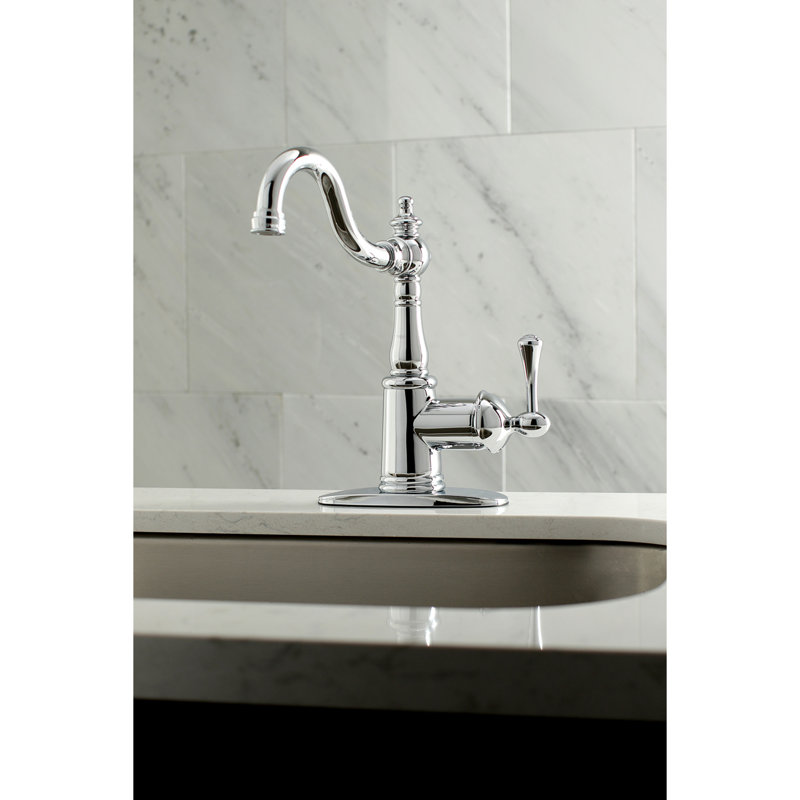 Kingston Brass English Vintage Single-Handle 1-Hole Deck Mount Bathroom Faucet, Polished Chrome, With Push Pop-Up