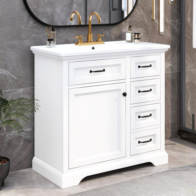 Meuble-lavabo 36 po avec lavabo, lavabo en céramique, 2 tiroirs basculants, charnières de porte à fermeture en douceur