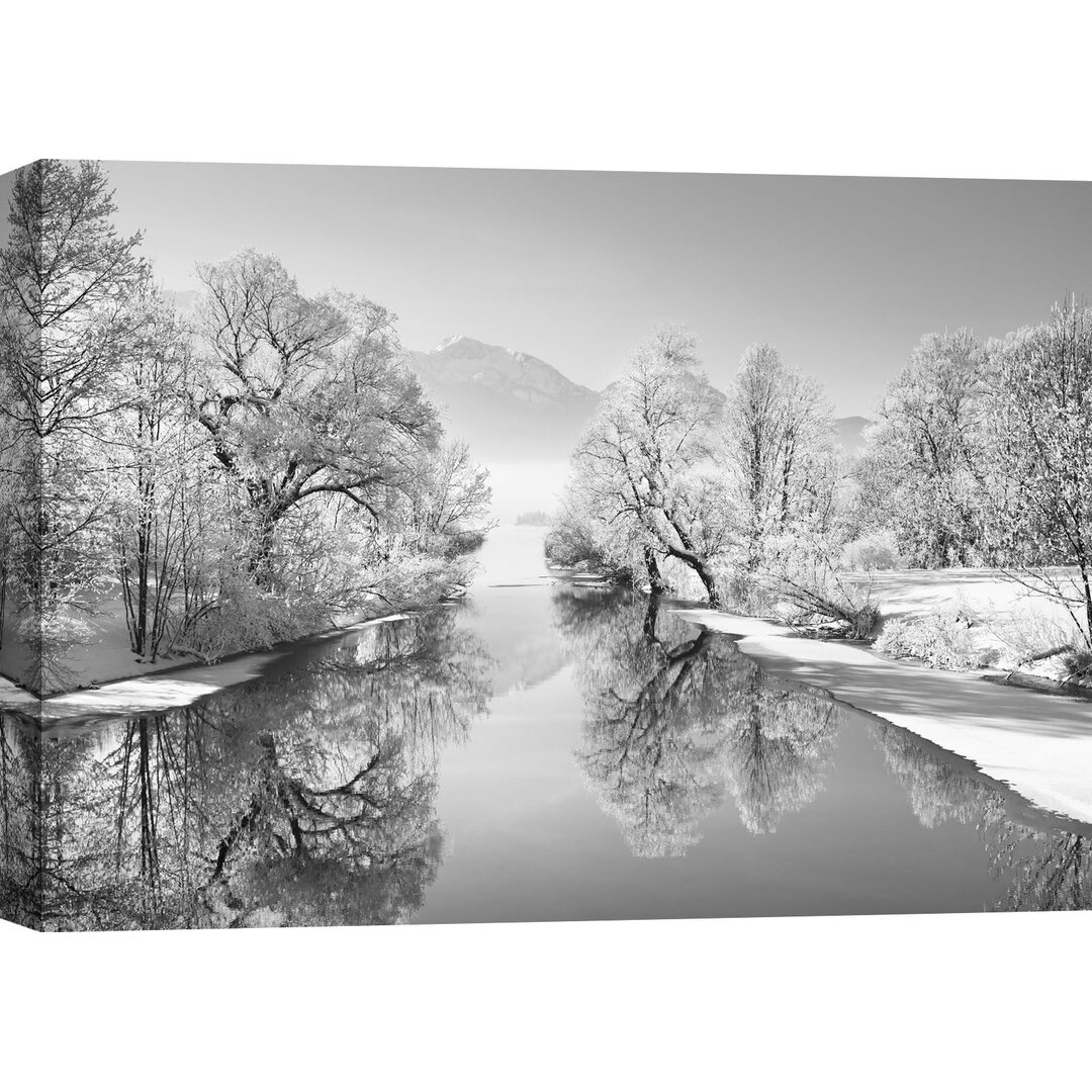 Leinwandbild Winter Landscape At Loisach, Germany (Bw) von Frank Krahmer