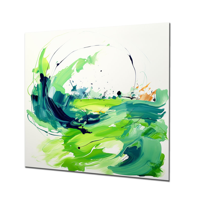 «Green and White Abstract Ink Expression VI», art mural abstrait en métal, H 29 po x l 29 po x P 1,5 po