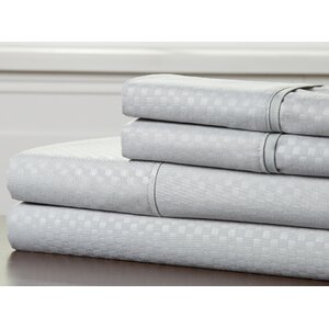 Brushed Microfiber Sheet Set- 4 Piece- Embossed Checkered Bed Linens-Deep Pocket Fitted & Flat Sheets, Plus 2 Pillowcases