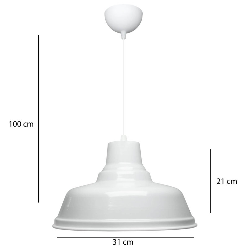 Lustre élégant en métal blanc, 12,2 po de diamètre, 47,2 po de hauteur | 1 x culot E27 de 40 W maximum | Design moderne pour le salon, la salle à manger et le vestibule | Luminaire élégant pour la décoration intérieure
