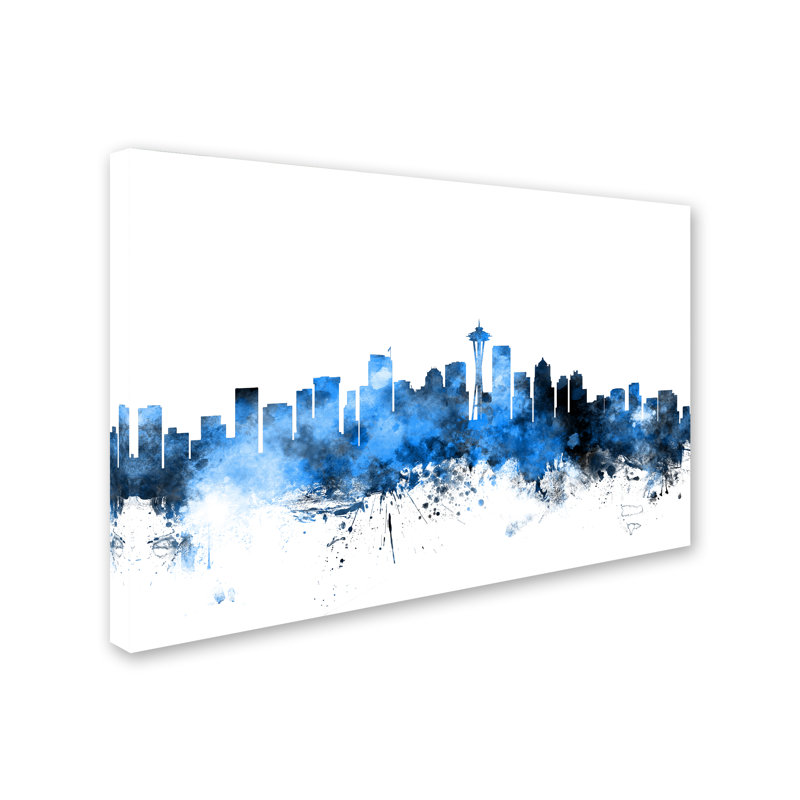 « seattle washington horizon ii », reproduction d’impression sur toile tendue, H 30 po x l 47 po x P 2 po