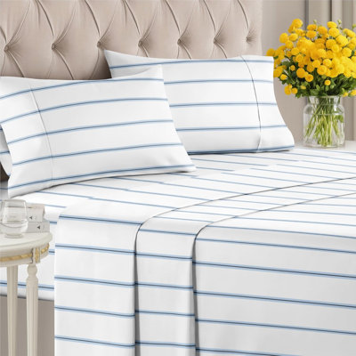 Ensemble de draps rayés, draps rafraîchissants, literie douce et infroissable, respirante