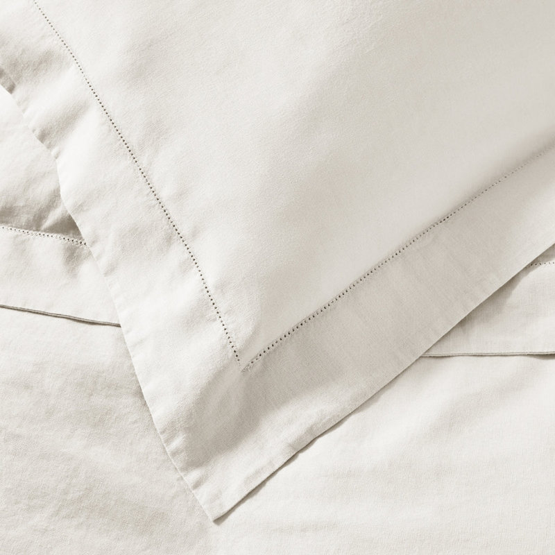 Luxury Linen Blend Edged Duvet Covers, White, Double Duvet Cover