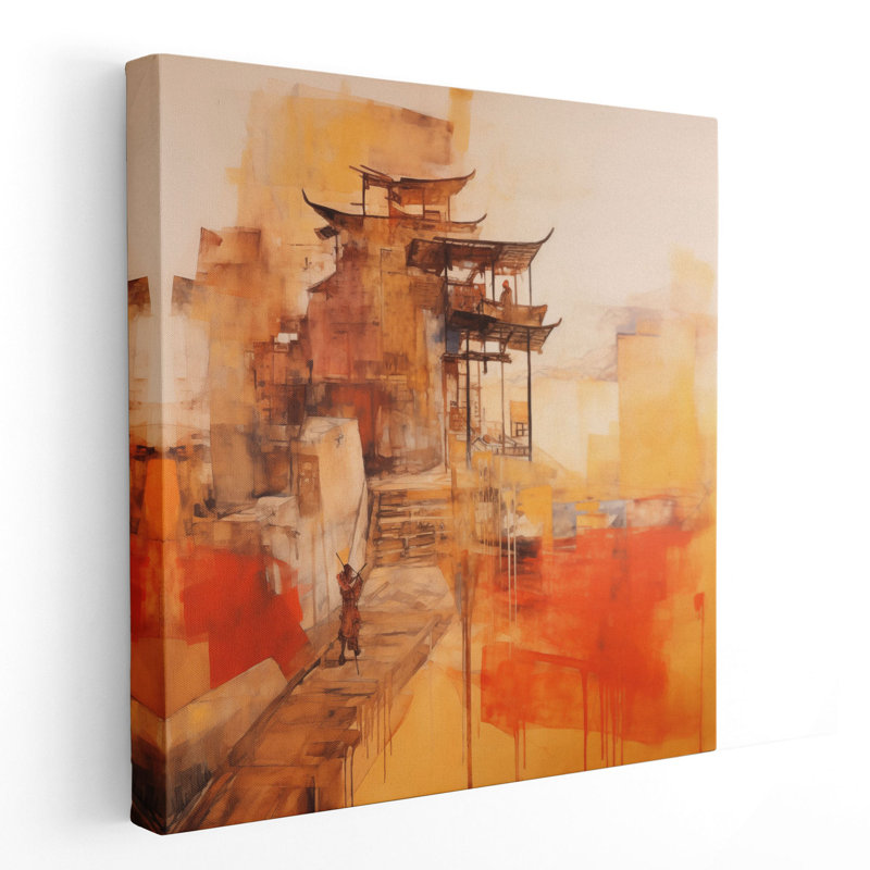 «Zhou Dynasty Inspired Abstract», reproduction d'art sur toile encadrée, Cadre flottant brun, H 16 po x l 16 po x P 1,25 po