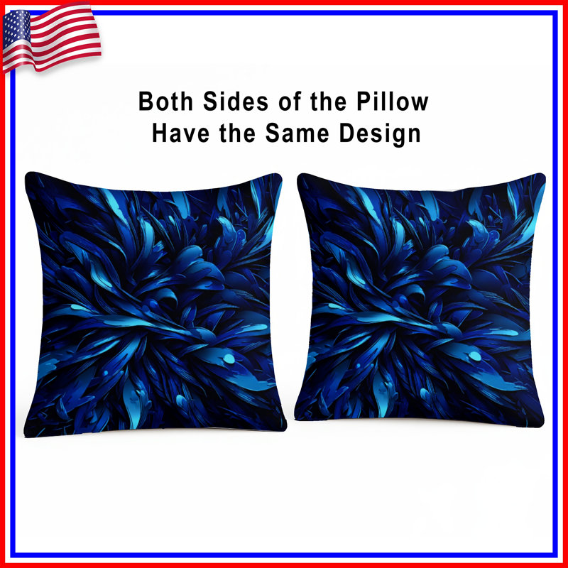 Coussins abstraits en plumes bleues, 14 X 14 pouces
