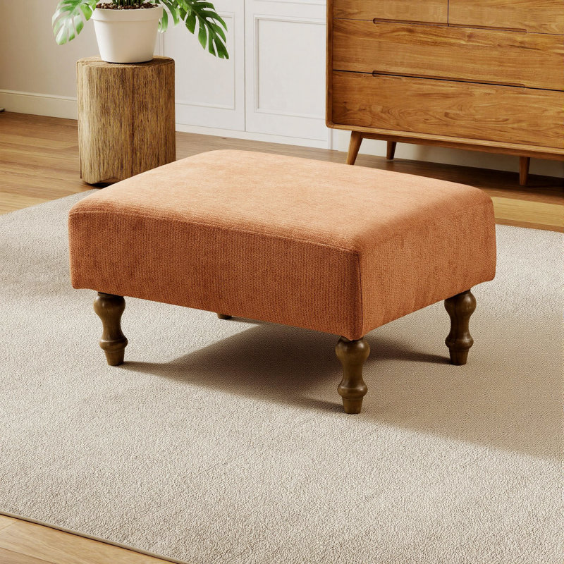 Pouf rectangulaire moderne de 53 cm (21 pouces), repose-pieds rembourré en chenille avec pieds en bois d'hévéa pour salon, chambre, entrée et bureau