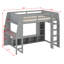 Lit mezzanine en bois avec bureau, étagères à rangement multiples, DEL et portemanteau suspendu
