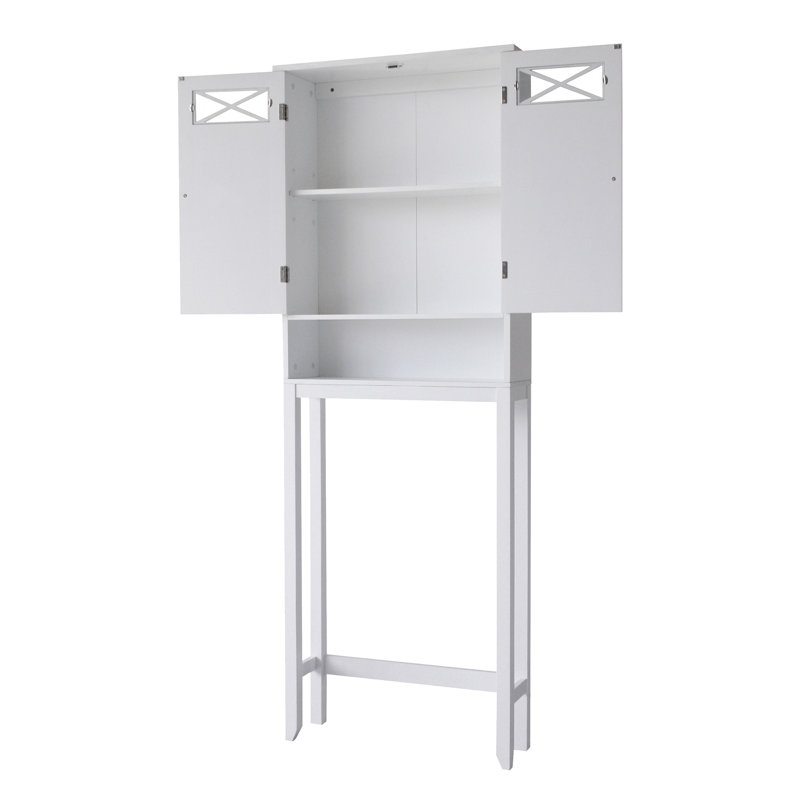 Woodley Removable Over-the-Toilet Bathroom Storage Cabinet with Glass Panel Doors, Adjustable Shelf & Open Shelf, White