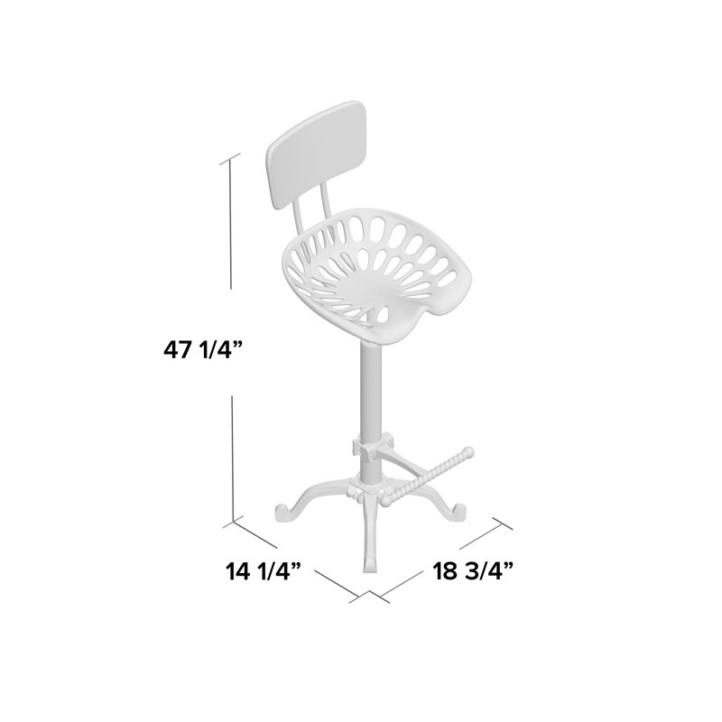 Rustic Gray 22-33" Adjustable Tractor Seat Barstool with Backrest, Industrial