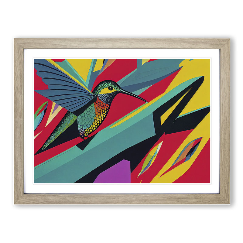 XH1022-9442X Unique Abstract Hummingbird - Single Picture Frame Print, Oak, 46cm H x 64cm W x 2cm D