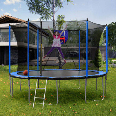 Trampoline 15 pi avec gonfleur et échelle pour panier de basketball, filet de sécurité supplémentaire de 6 pièces