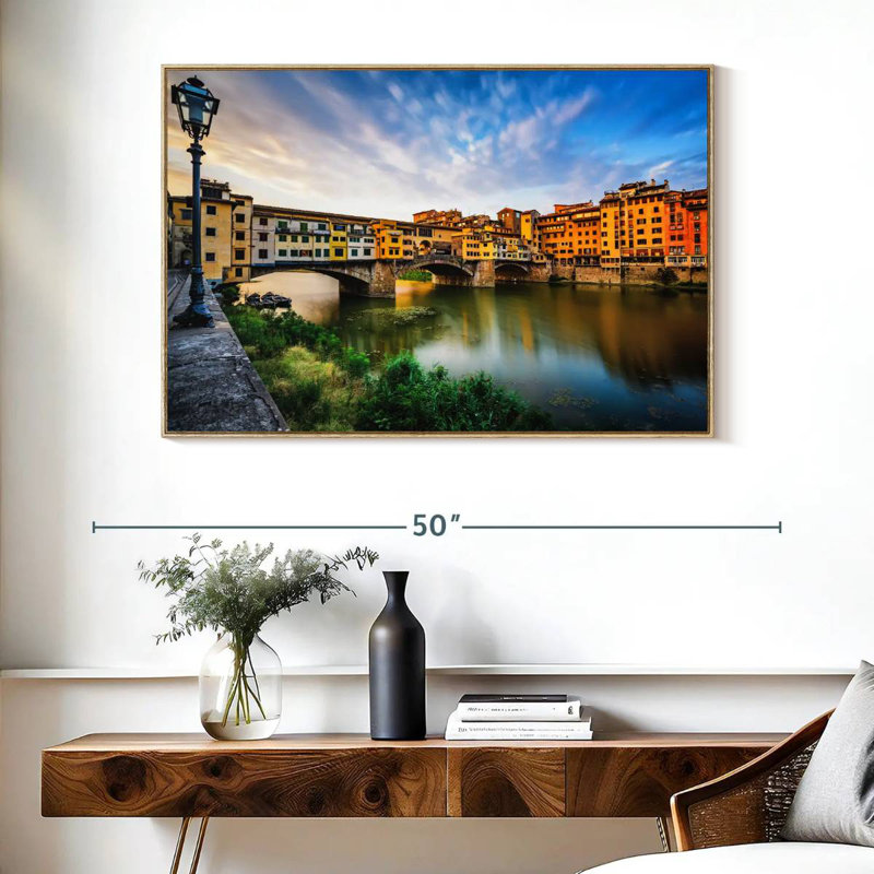 Ponte Vecchio, paysage fluvial, Cadre flottant en bois naturel, 40 po x 27 po