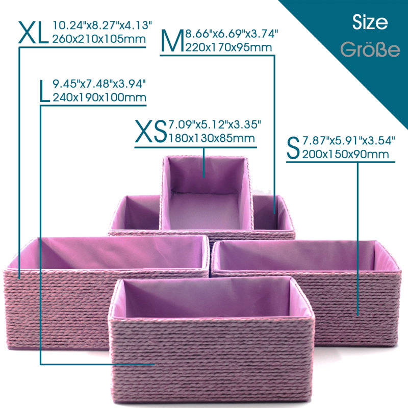 5-Pack Decorative Storage Baskets Stackable Woven Basket with Fabric Liner, Lilac