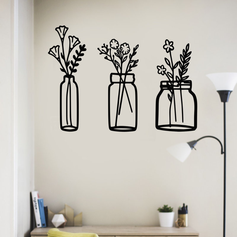 Ensemble d'accessoires muraux décoratifs en métal (3 pièces), noir, tailles incluses: 7,1 x 19,3 po, 7,9 x 17,3 po, 7,5 x 16,9 po | 100% métal, épaisseur: 0,06 po | Aucun montage requis, parfait pour la décoration moderne et les pièces décoratives uniques
