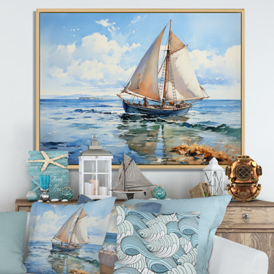 Mulli Boat Sailing Reflections II - Coastal Boat Framed Canvas Print