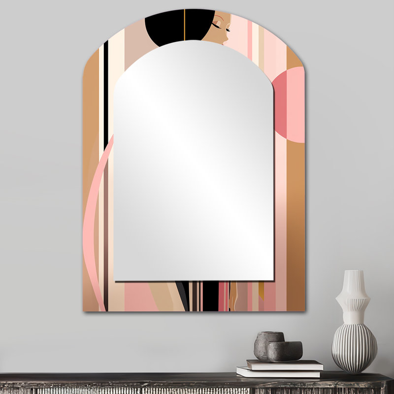 Sensuelle Élégance Art Nouveau Portrait de femme I - Miroir mural arqué moderne, 34 po x 25 po