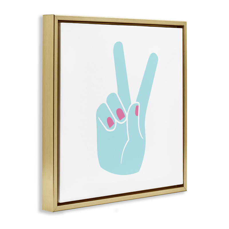 Main de la paix avec vernis à ongles, H 18 po x l 18 po, Cadre flottant métallique doré