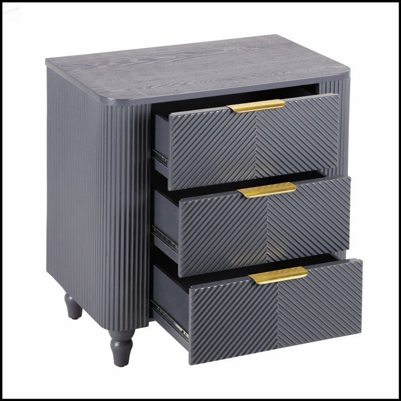 Table de chevet 3 tiroirs Mid-Century, Dark Gray