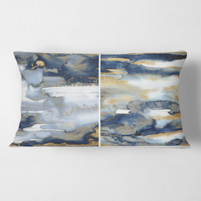 Bleu foncé et or abstrait II - coussin moderne imprimé