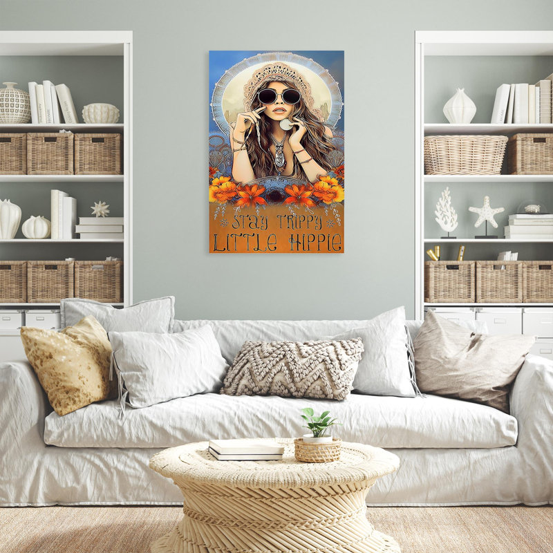 «Woman Stay Strippy Little Hippie 1», impression sur toile, H 14 po x l 11 po x P 1,25 po