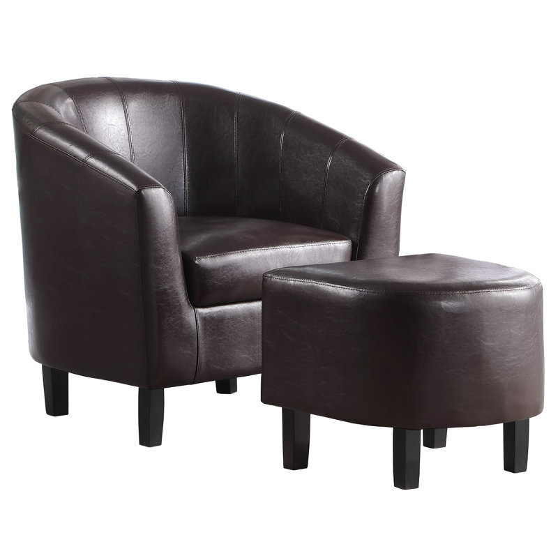 Wesley Faux Leather Barrel Chair with Ottoman