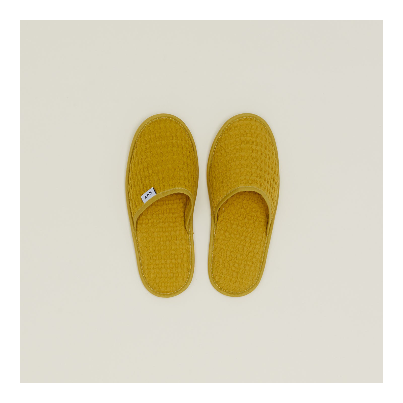 Simple Cotton Waffle Slippers, Small, Mustard