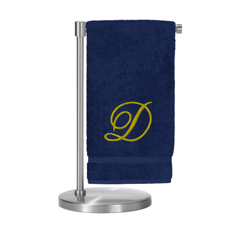 Serviettes de bain monogrammées - ensemble de 1 - lettre en script, D, Marine / doré