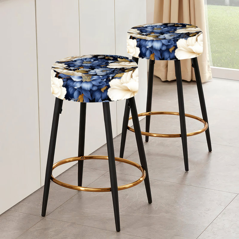 Cobalt Foliage Victorian Pattern - Floral Bar Stools Set Of 2