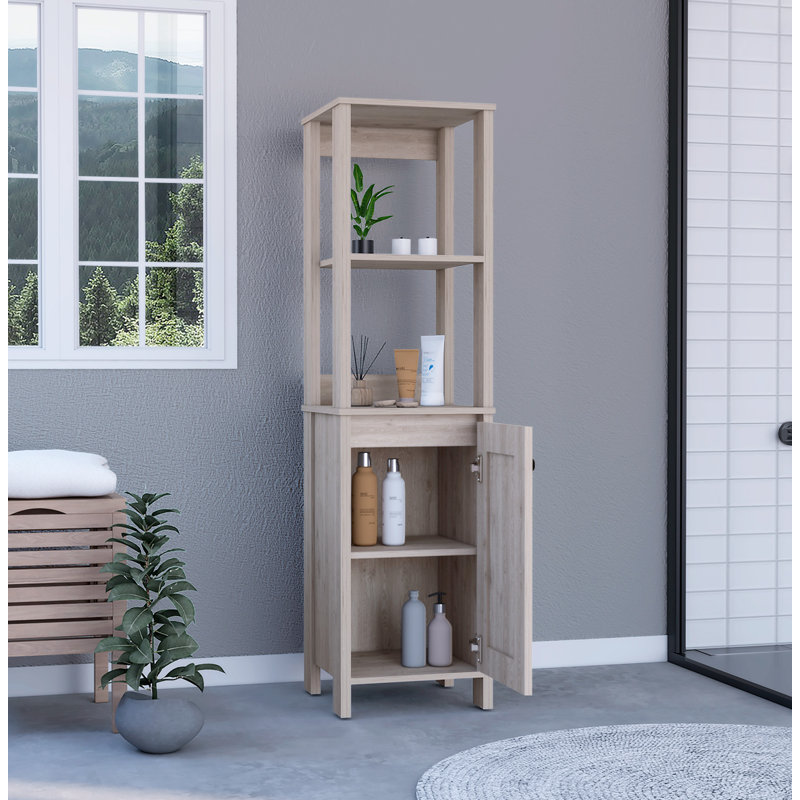 Armoire avec deux tablettes ouvertes, Gris