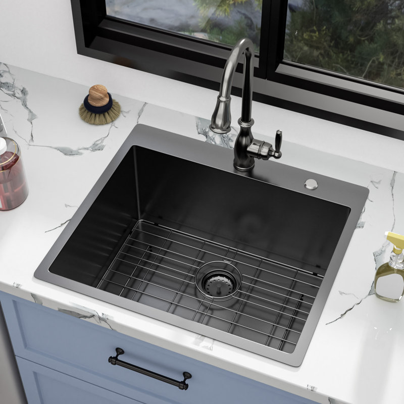 25'' L x 22'' W Drop-In Laundry Utility Sink 12" Deep 16 Gauge Stainless Steel Kitchen Sink With Sink Grid And Basket Strainer