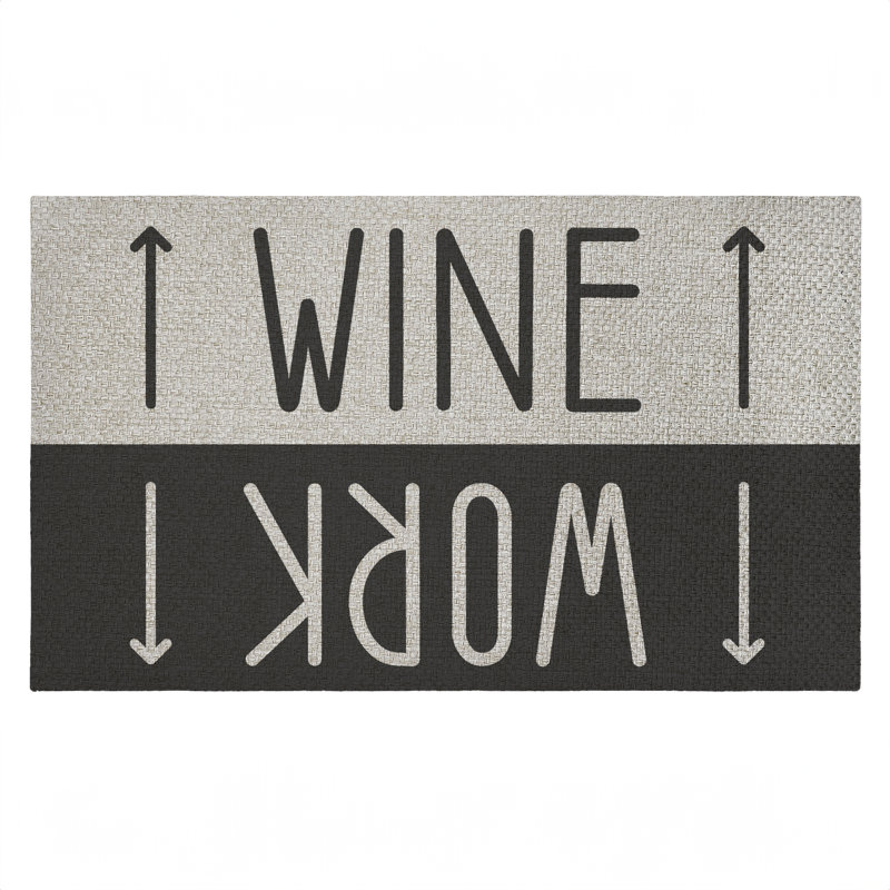 Tapis de porte d'extérieur Work & Wine Welcome, par Lil 'Rue, 18 po x 30 po, Noir/gris