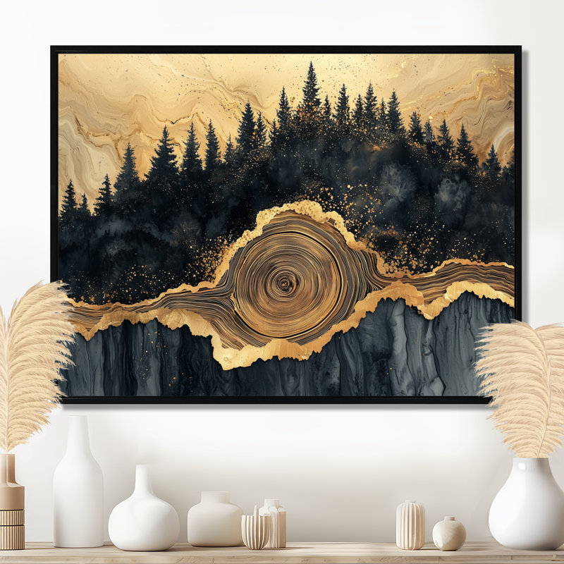 Forêt forêt de cristal onyx noir II - forêt, art mural, H 34 po x l 44 po, Avec cadre, Noir