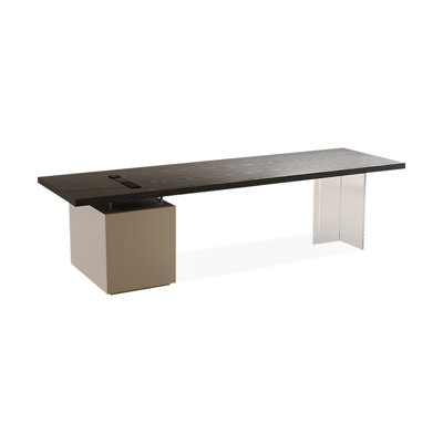 Bureau rectangulaire en bois manufacturé noir + bois transparent + acrylique avec 2 tiroirs