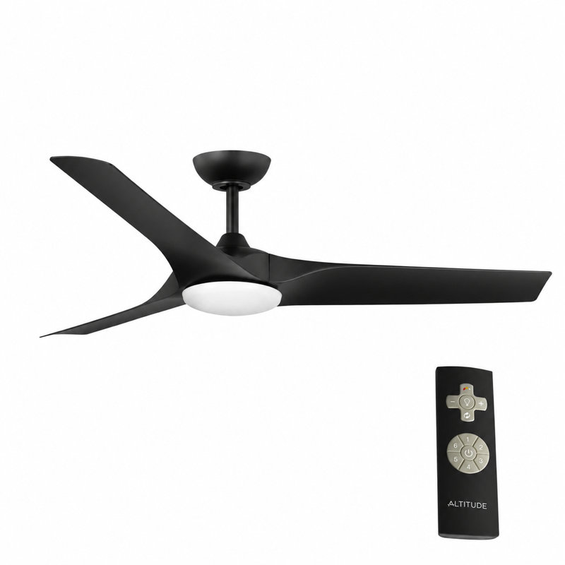 Ventilateur de plafond d'intérieur de 60 po avec lumière et télécommande Gossamer, ventilateur de plafond avec ensemble d'éclairage à DEL, conception moderne à 3 pales, moteur à courant continu silencieux à 6 vitesses - noir mat