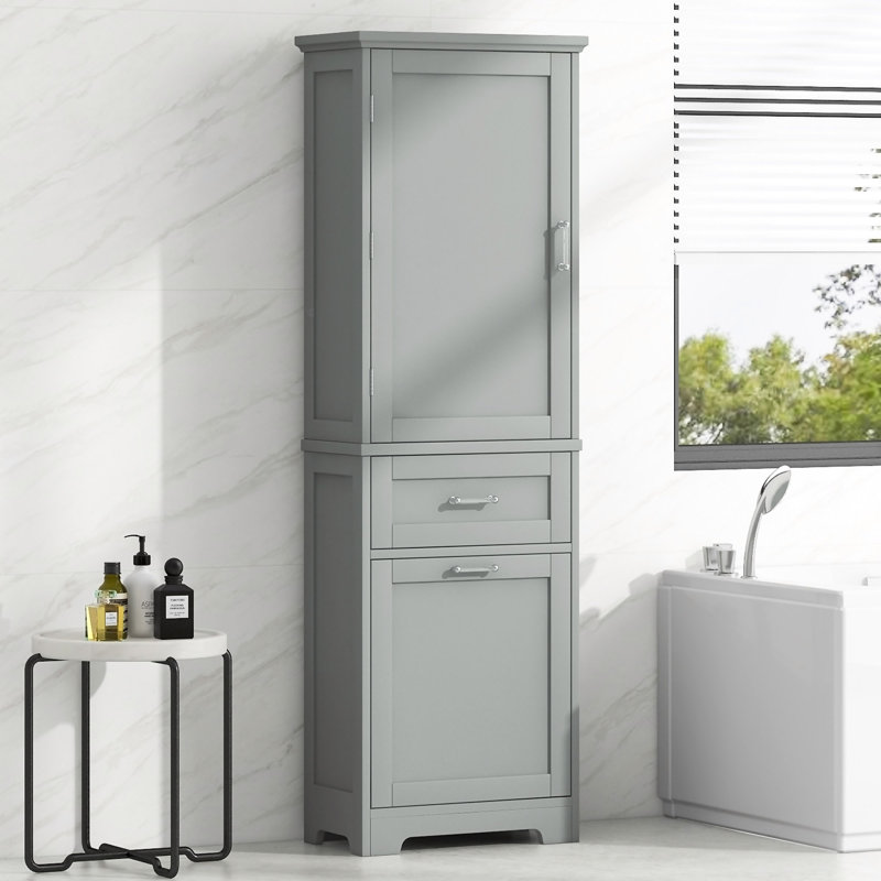 Tall Bathroom Storage Cabinet, Freestanding Storage Cabinet With Two Drawers And Adjustable Shelf, MDF Board With Painted Finish