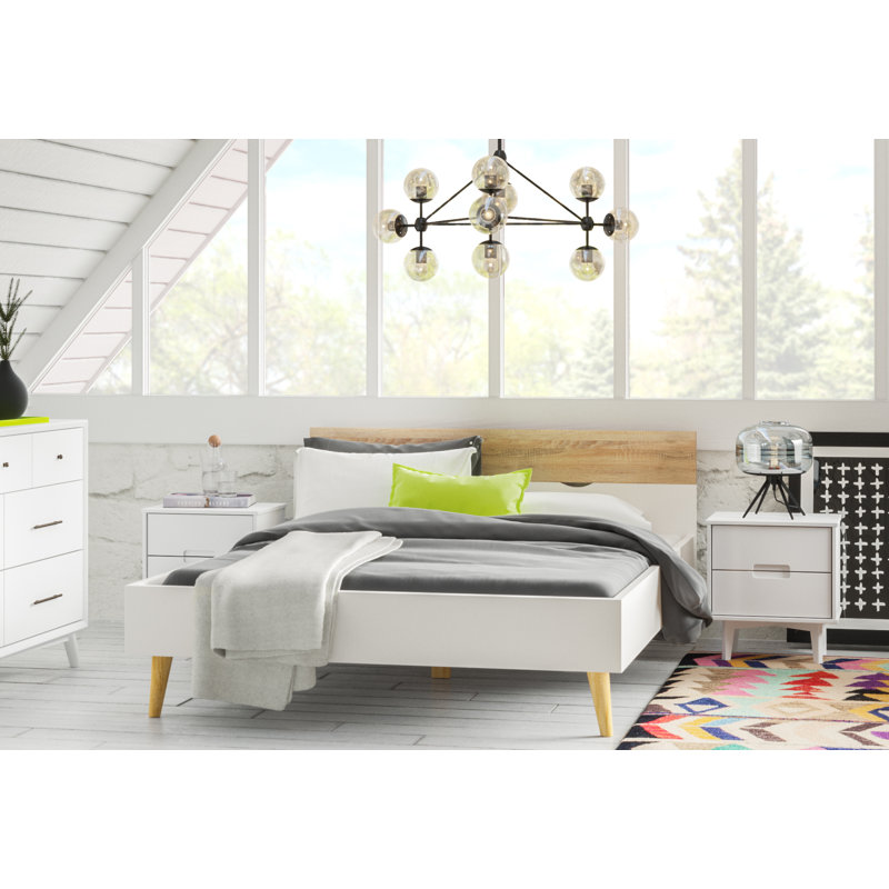 Solid Wood Groove Handle 2-Drawer Nightstand, White