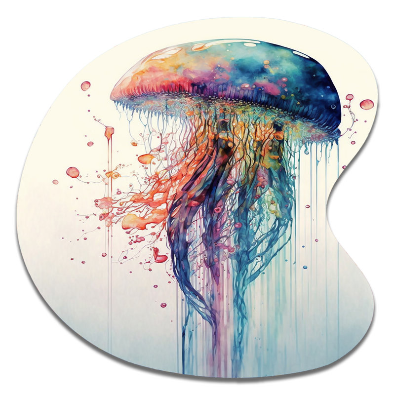 Art mural coloré en forme de méduse colorée Deepsea Jellyfish IV - Animal Fish, H 33 po x l 33 po