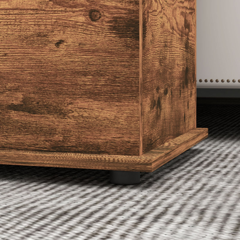 Coffre de rangement relevable avec 2 charnières de sécurité, couvercle rabattable, Brun rustique