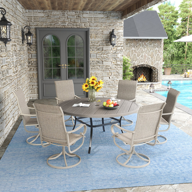 53" Patio Metal Round Dining Table, Gray Woodlike