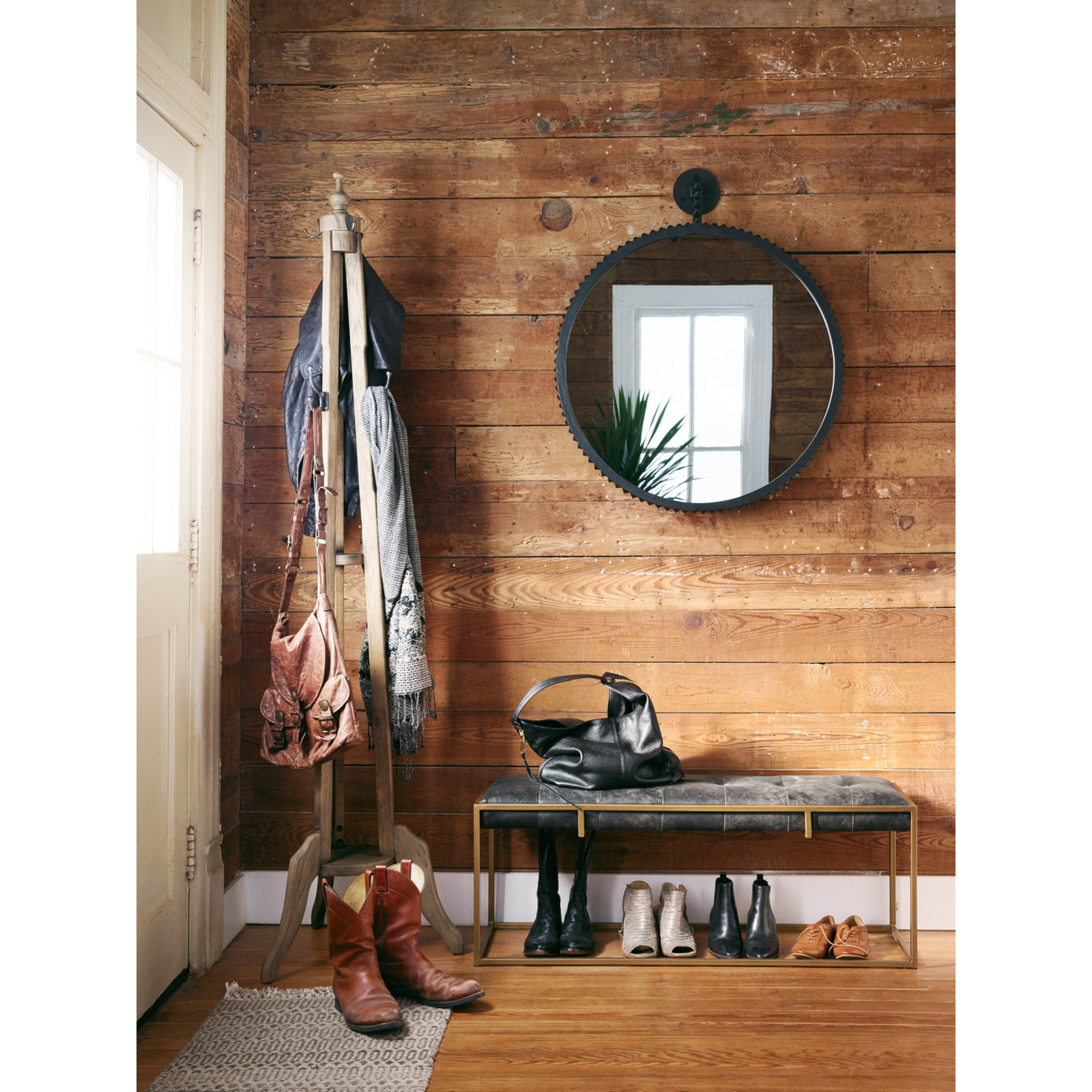 Genuine Leather Bench, Rialto Ebony Top Grain Leather