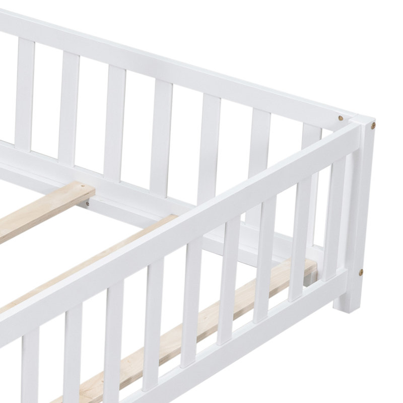 Khrystina Shilu Floor Platform Bed with Fence and Door for Kids, White